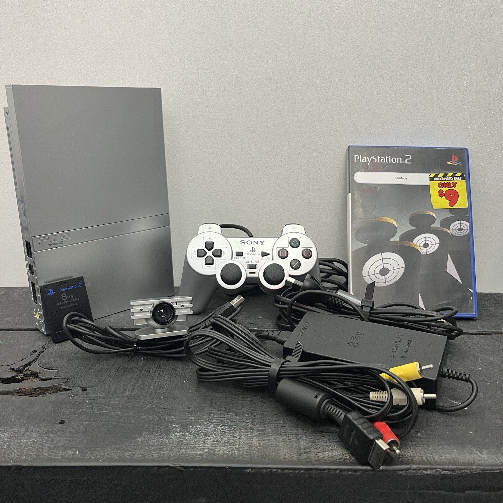PlayStation 2 Slim Silver W.Game Controller 8MB Card & Leads Console
