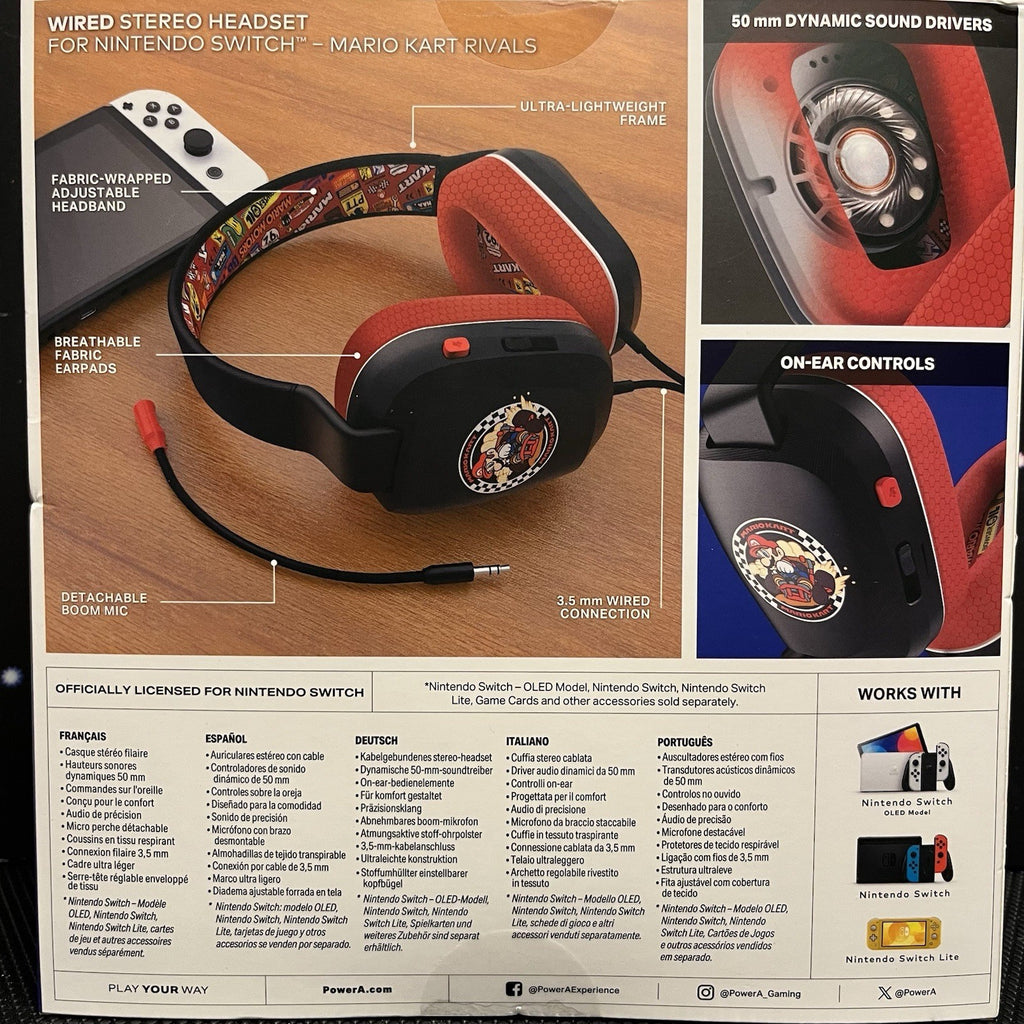 Official PowerA Nintendo Switch Mario Kart 3.5mm Wired Headset W.Mic