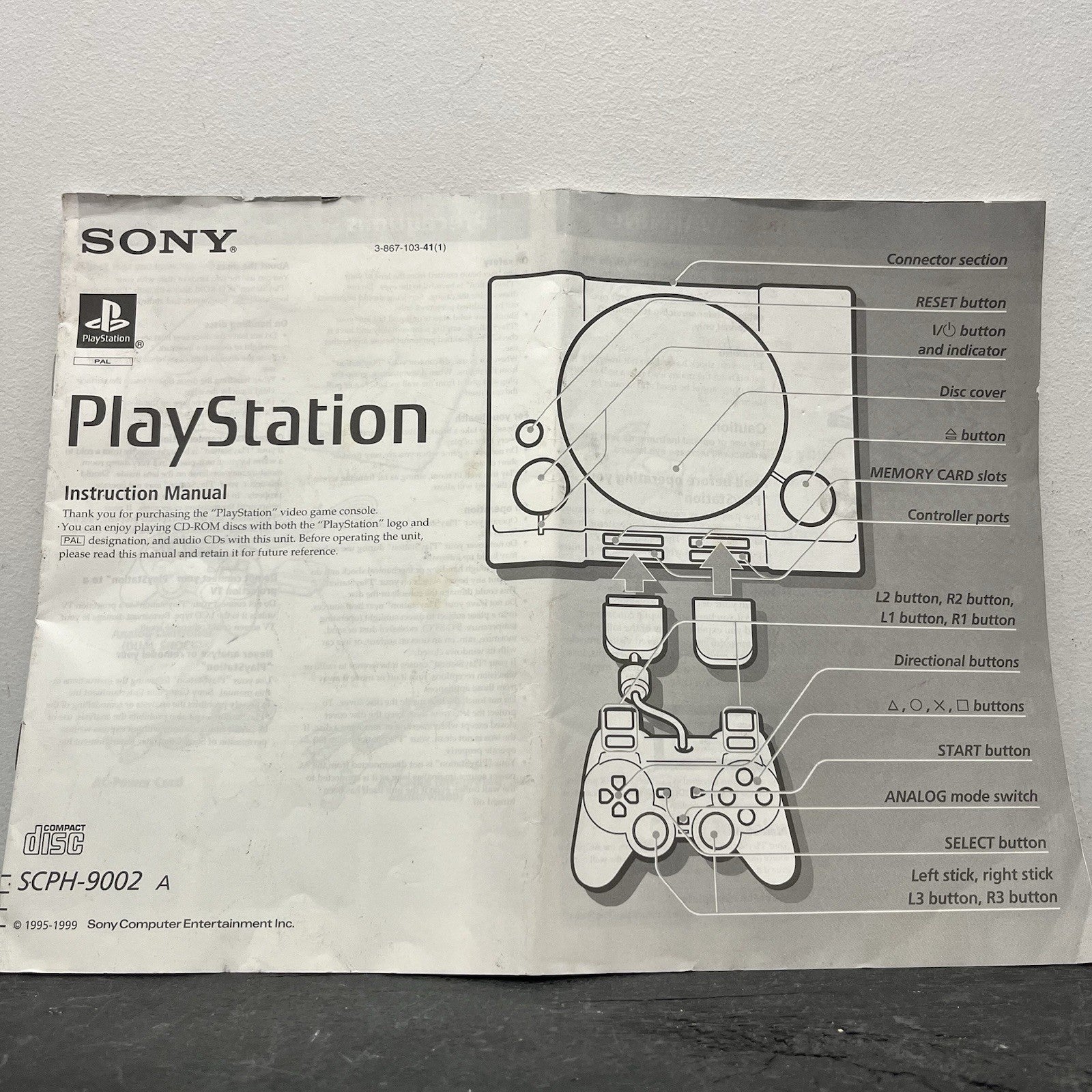 Playstation PS1 Console SCPH-9002 with controller,game, memory card & cables